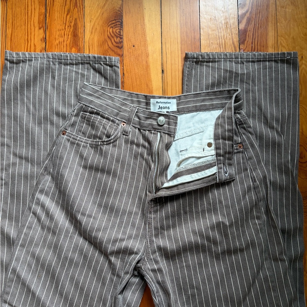 Reformation Brown Pinstripe Jeans